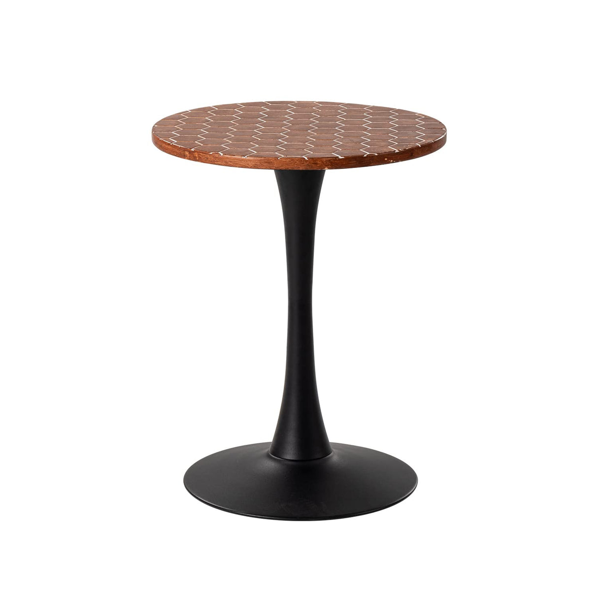 COSIEST Outdoor Honeycomb Bar Table Mosaic Garden Side Table Small Patio Round MgO Table for Yard or Lawn (Reddish Brown) - Bircata