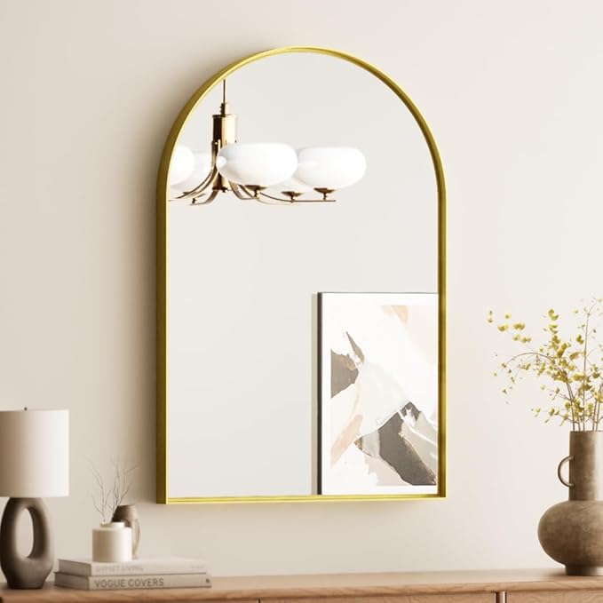 Black Arched Aluminum Mirror Bathroom with Tempered Glass