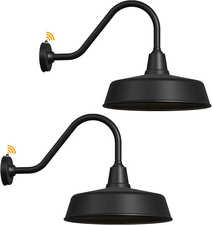 15" Large Outdoor Barn Light, Dusk to Dawn Gooseneck Light in Galvanized Steel/Outdoor