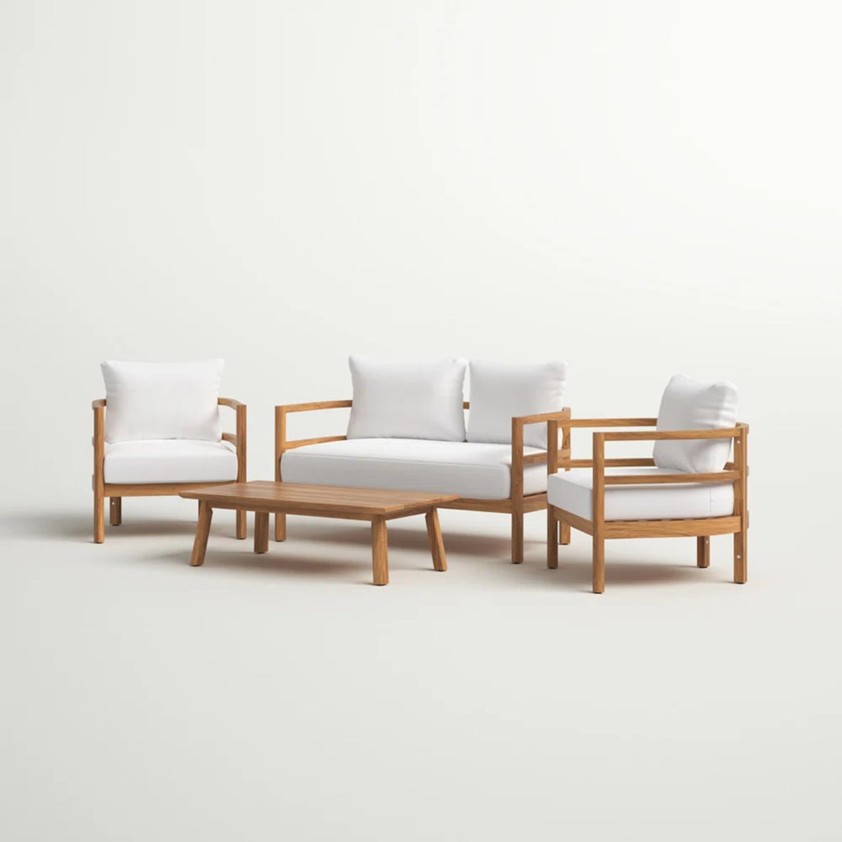 4 Piece Outdoor Patio Conversation Set,Acacia Wood Frame Club Chair