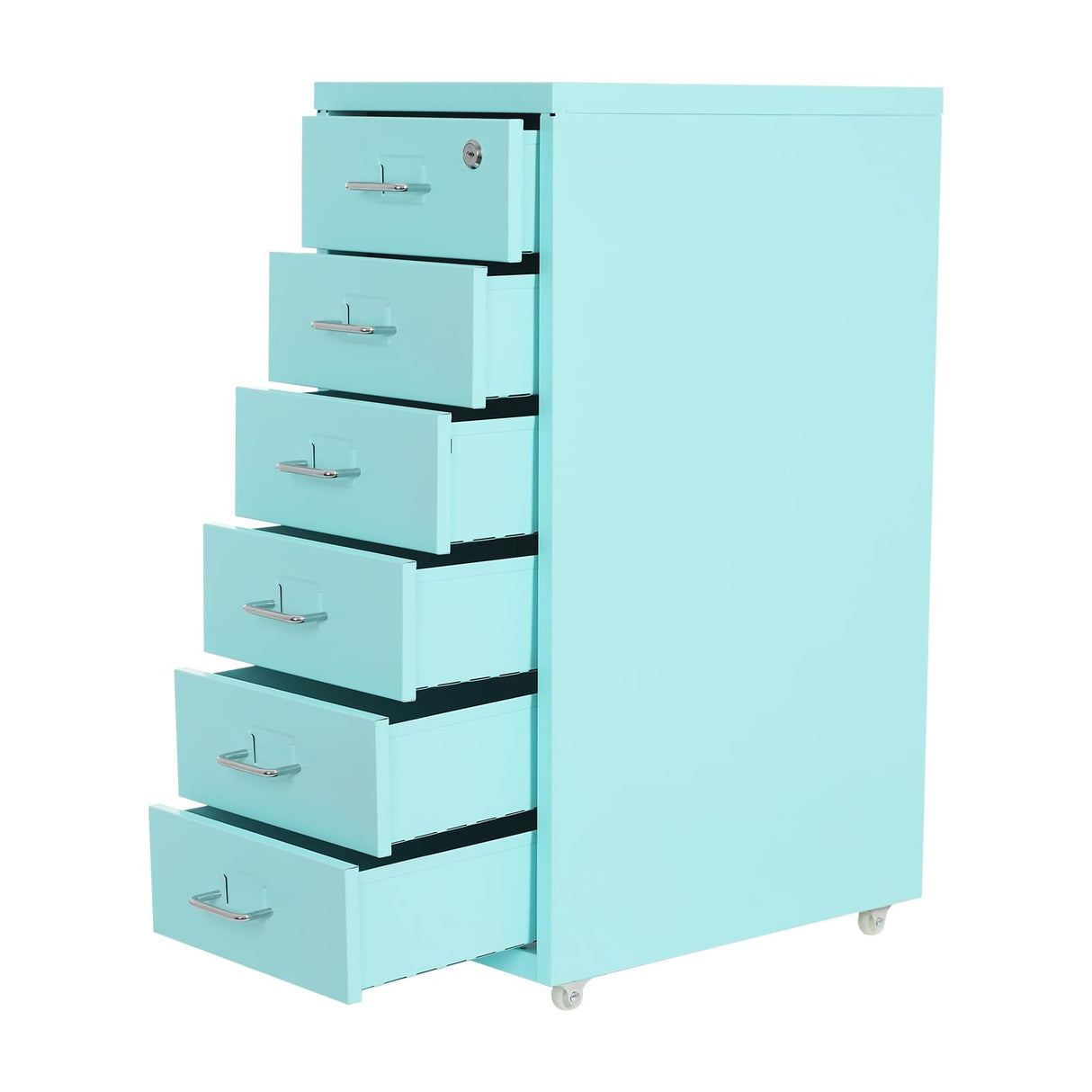 6 Drawers Vertical Metal Filing Cabinet, Mobile File Cabinet with Lock, Rolling File