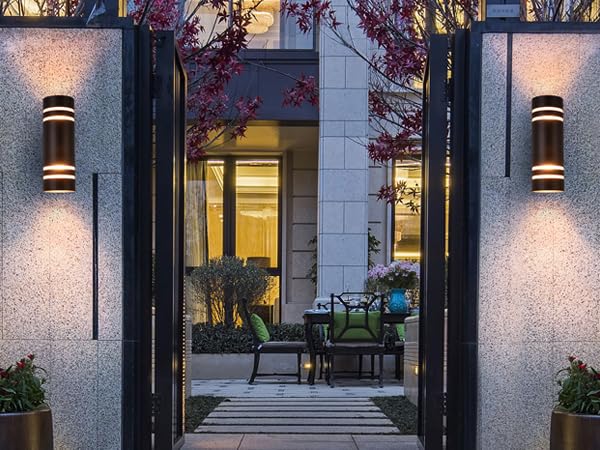 Housen Solutions Dusk to Dawn Outdoor Light Fixture 2 Pack, Aluminum IP65 Waterproof Porch Up Down Lighting, Oil Rubbed Bronze Exterior Wall Sconce for Garage Patio