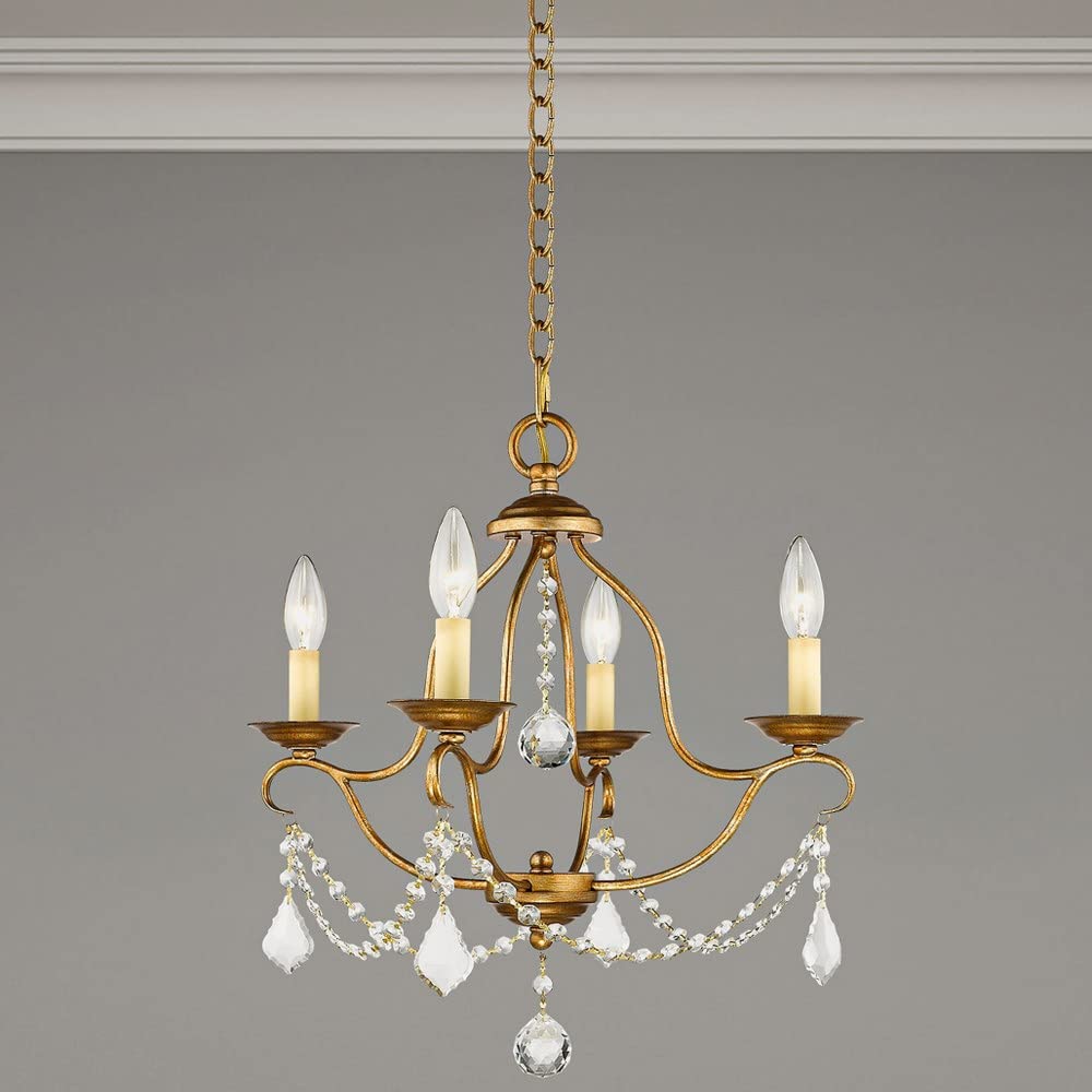 Lighting 6424-48 Chesterfield 4 Light Mini Chandelier, Antique Gold Leaf