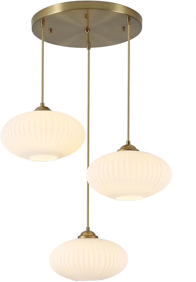 Lighting 3 Light Cluster Pendant Light Fixture Milk Glass Chandelier