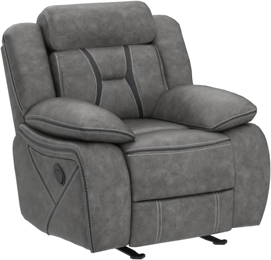 Bircata Houston Pillow-Soft Grey Glider Recliner with Contrast Stitching