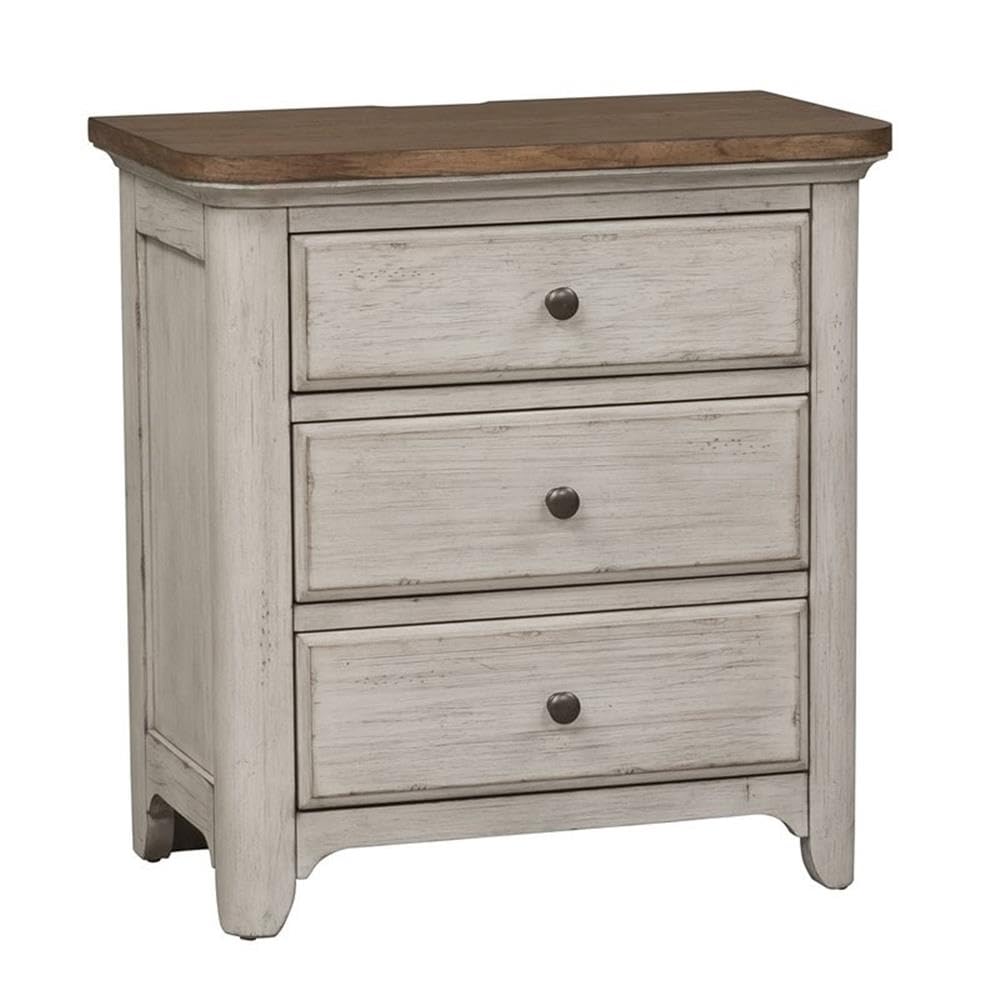 Farmhouse Reimagined White 3 Drawer Night Stand w/Charging Station