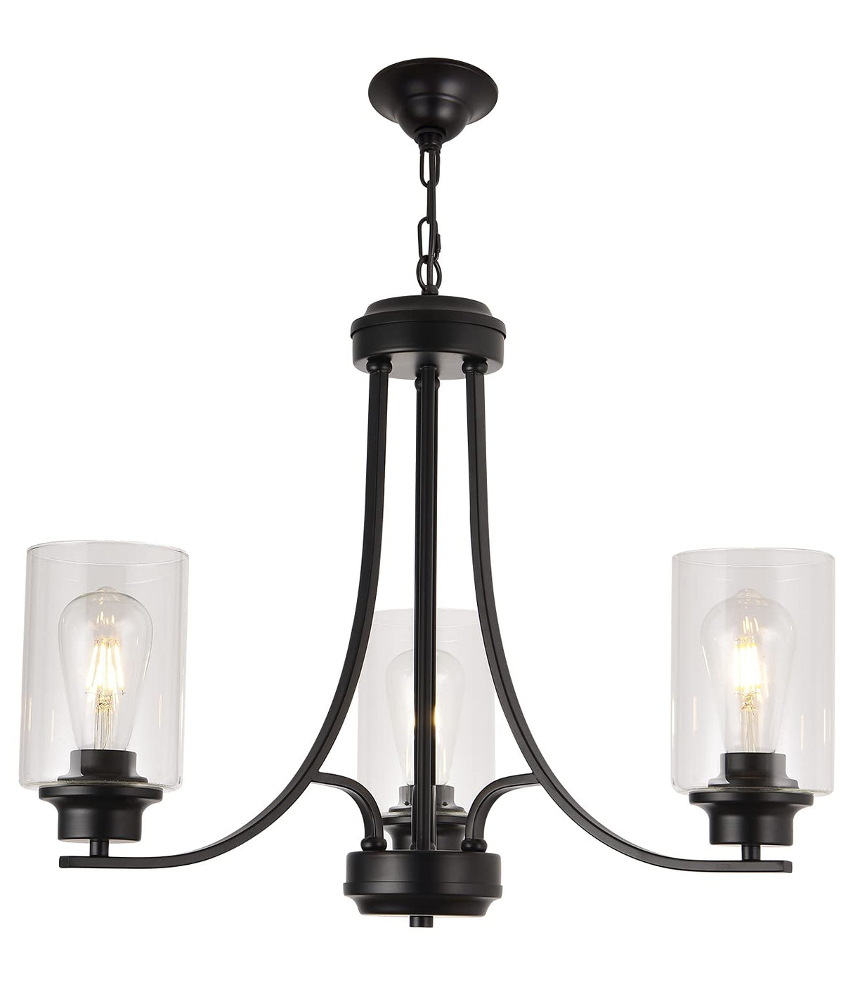3 Lights Black Traditional Chandelier Rustic Kitchen Island Lighting Fixtures Hanging Clear