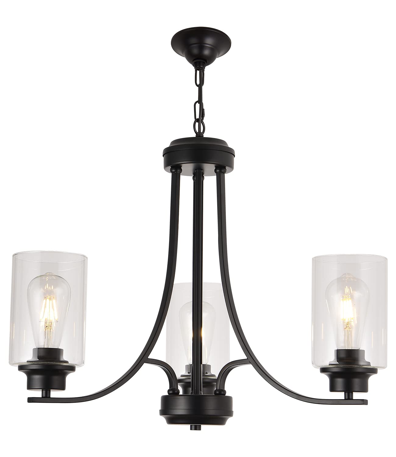 3 Lights Black Traditional Chandelier Rustic Kitchen Island Lighting Fixtures Hanging Clear