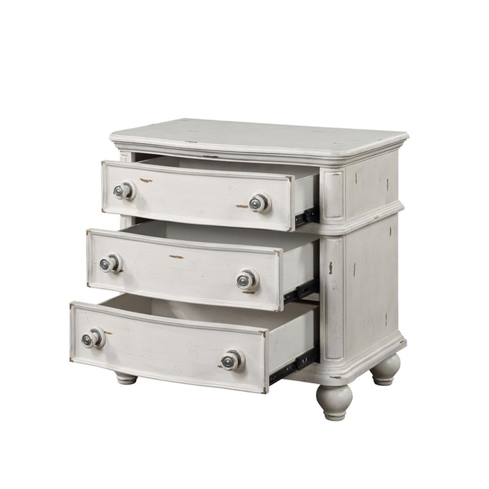Jaqueline 3-Drawer Wooden Nightstand in Light Gray and Antique White