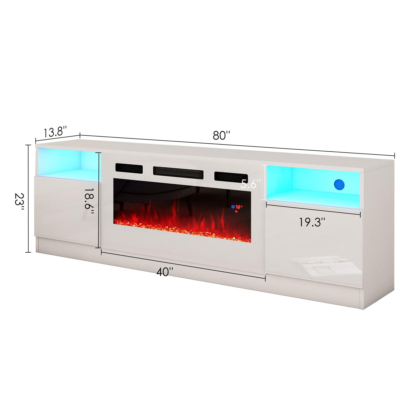 80" TV Stand with 40" Electric Fireplace Large Modern Matte Texture Media