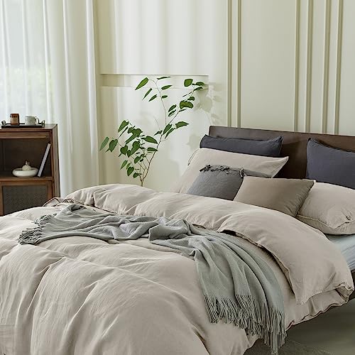 100% Pure Linen Duvet Cover Set King Size 104X90Inch 3pcs (1 Duvet Cover