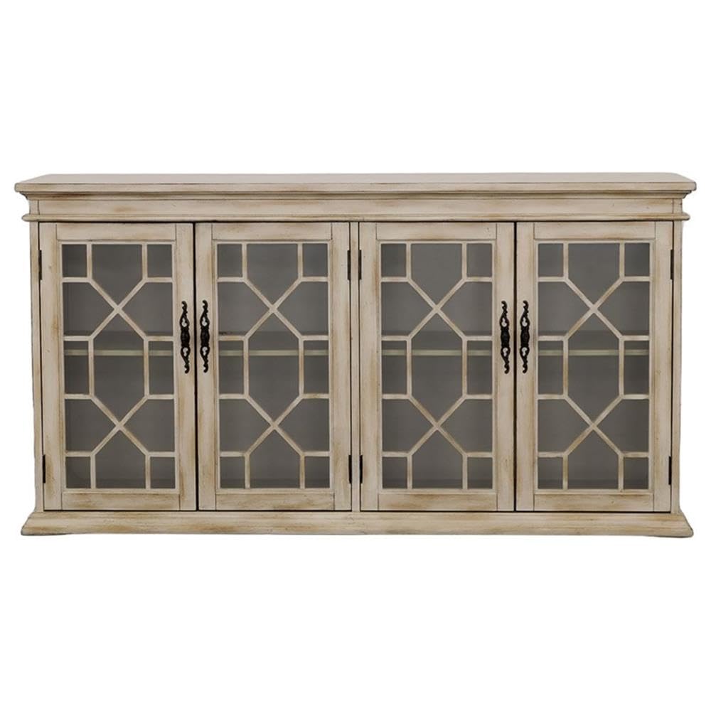 4-Glass Door Traditional Wood Accent Cabinet Ivory