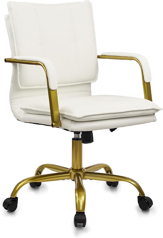 Green Leather Office Chair with Golden Legs