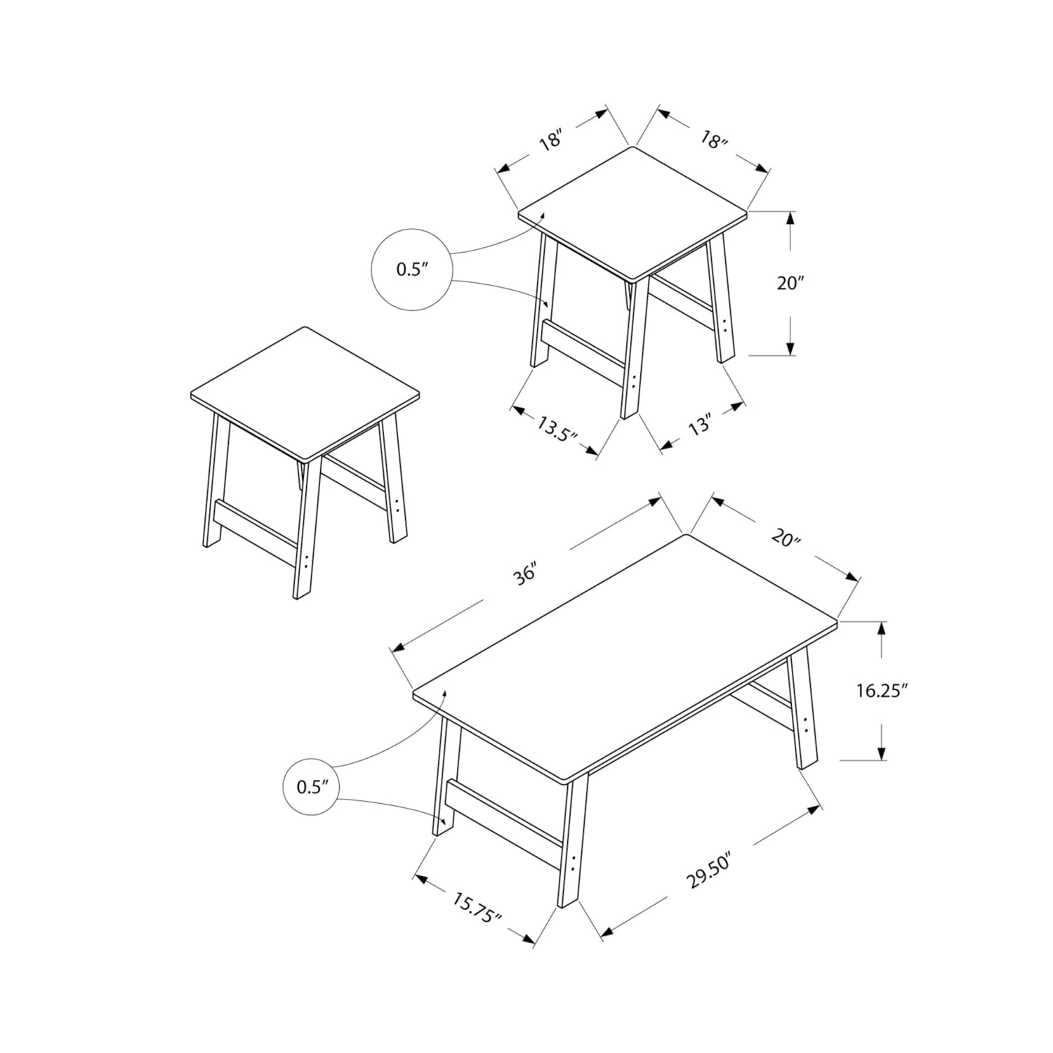 I Table SET-3PCS Set, Grey