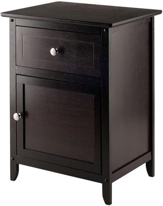 Modern 1 Drawer Wooden End Table Nightstand with Cabinet in Espresso