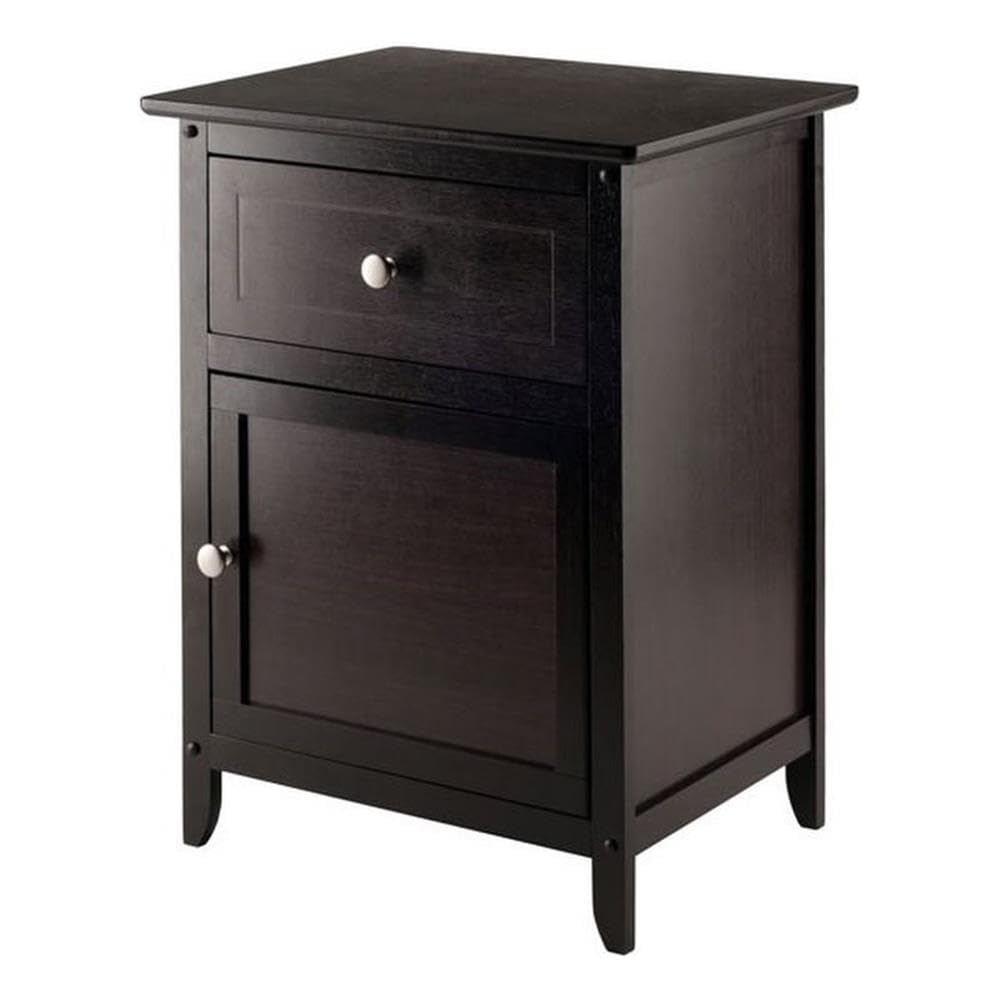 Modern 1 Drawer Wooden End Table Nightstand with Cabinet in Espresso