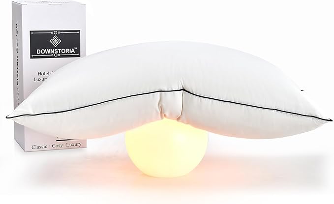 DOWNSTORIA Feather Down Pillows Queen/Standard Size Set of 2, Luxury Hotel Collection Bed Pillow 2 Pack, Down Surrounded Pillows for Sleeping, Soft Fluffy for Side Sleepers 20x28 in.