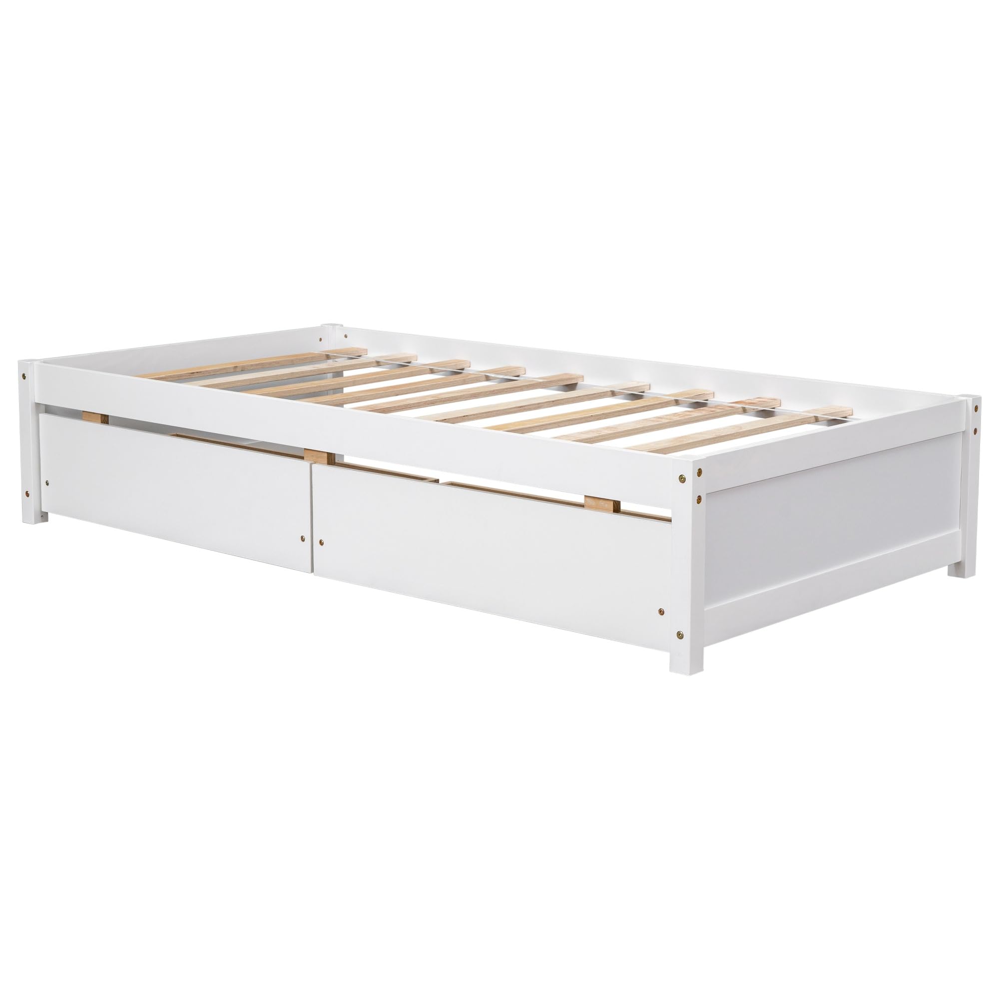 Twin Bed Frame with 2 Drawers, Solid Wood Construction