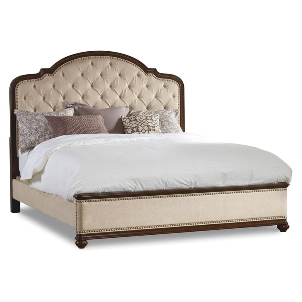 Leesburg Tufted Fabric Upholstered King Bed in Mahogany