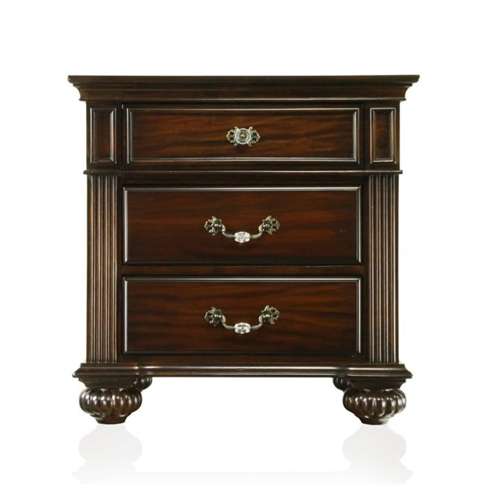 Transitional 3 Drawer Wooden Bedside Nightstand