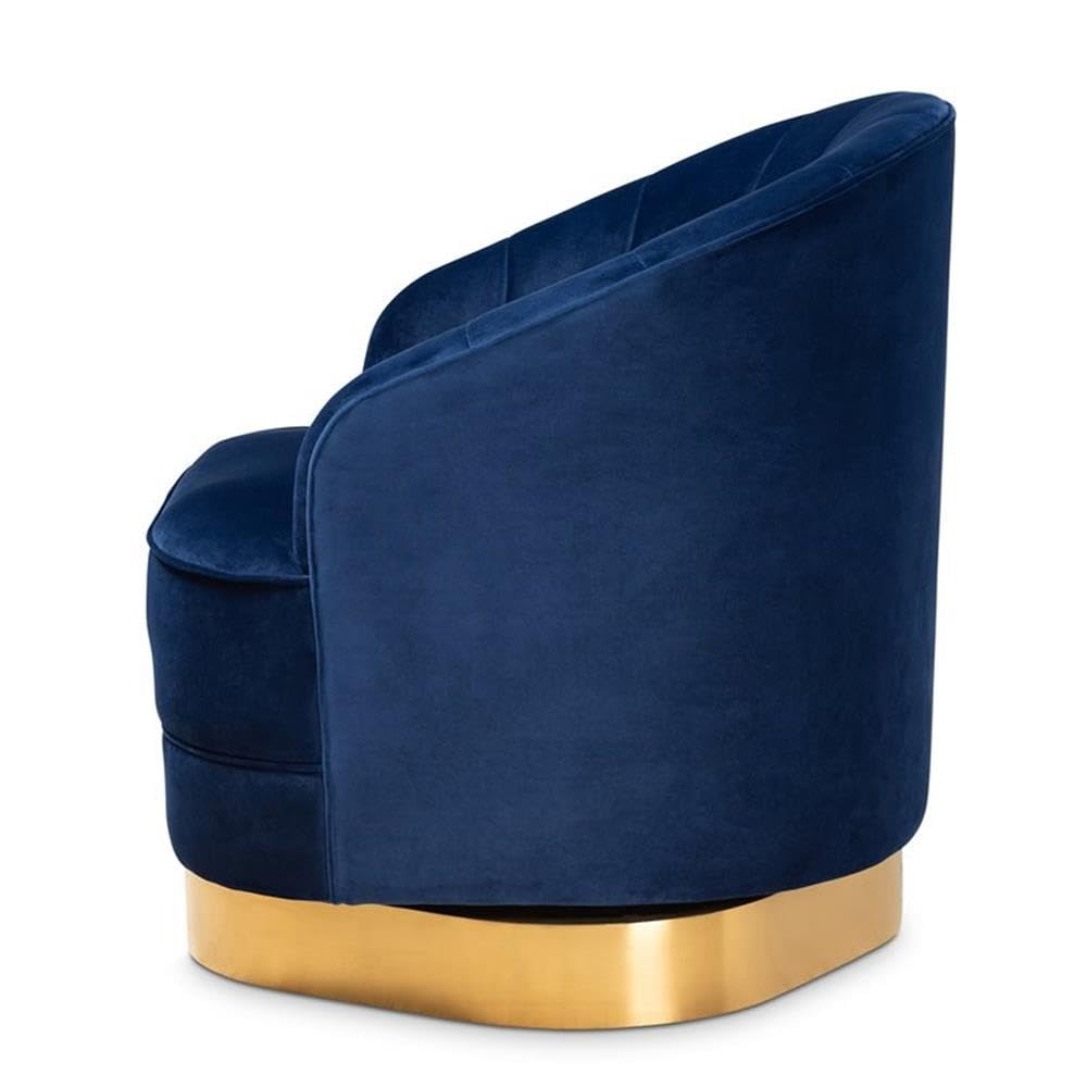 Velvet Fabric Upholstered Brushed Gold Finished Swivel Accent Chair