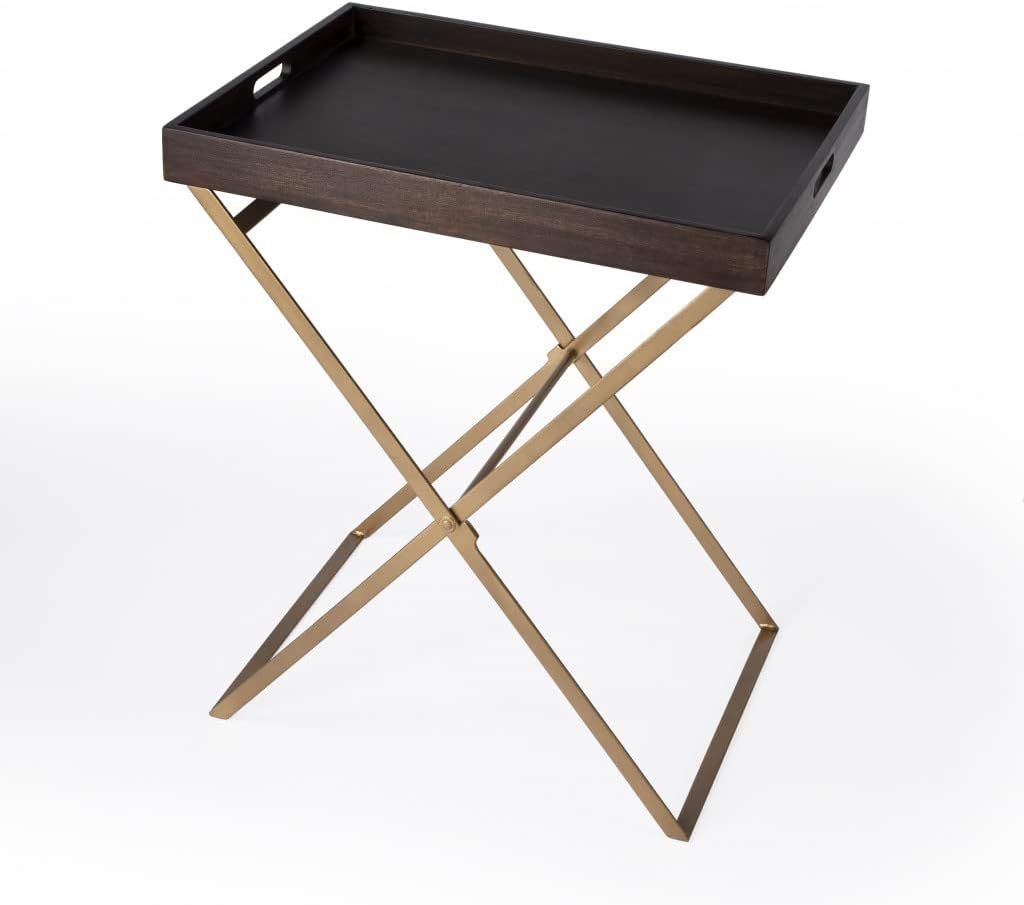 AurumWood 27" Gold-Legged Walnut Tray End Table