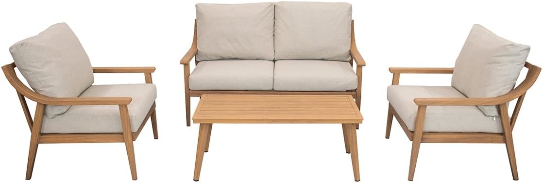 Genova 4-Piece Aluminum Conversation Set, All-Weather Outdoor Furniture for Patio