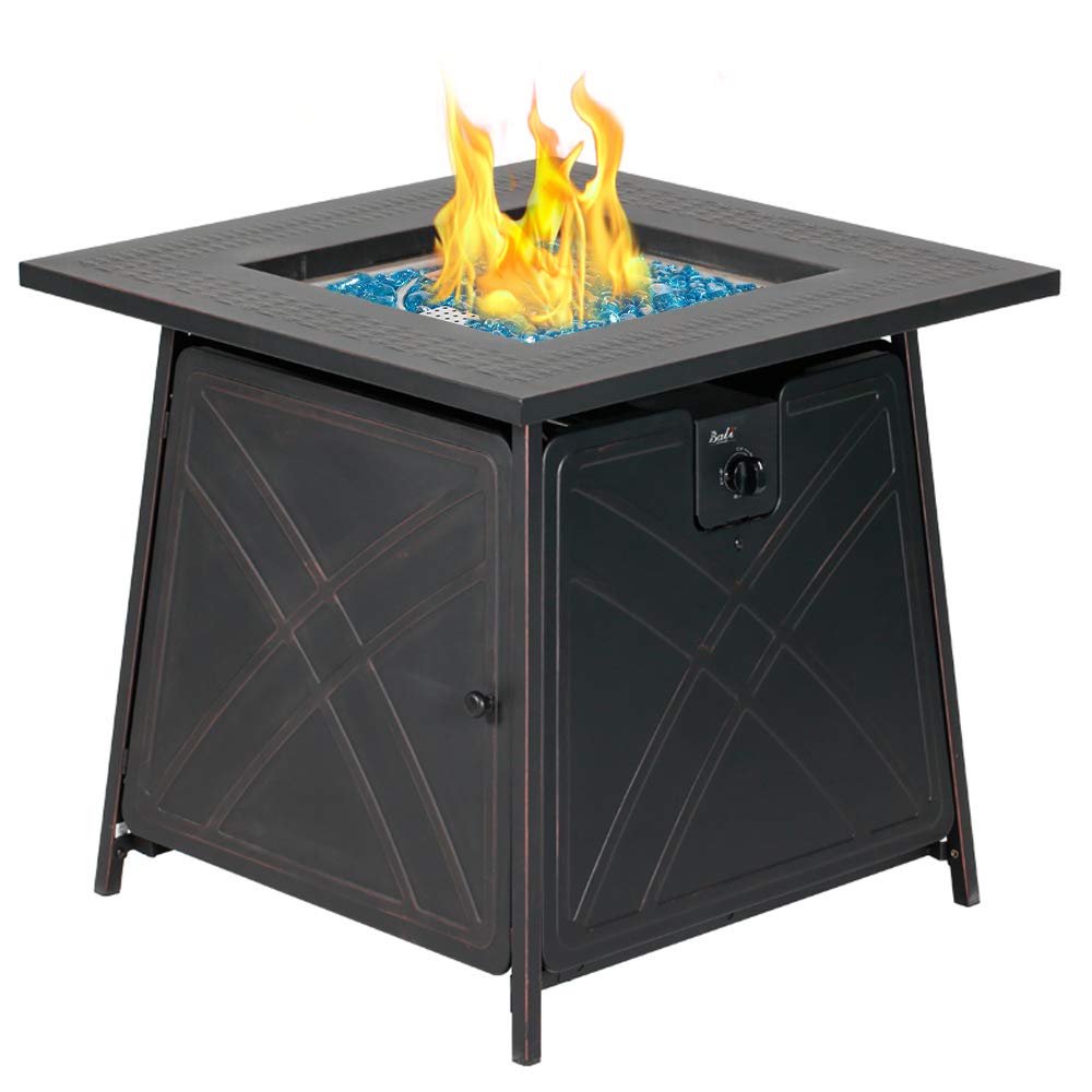 Gas FirePit Table, 28 inch 50,000 BTU Square Outdoor Propane Fire Pit Table - Bircata