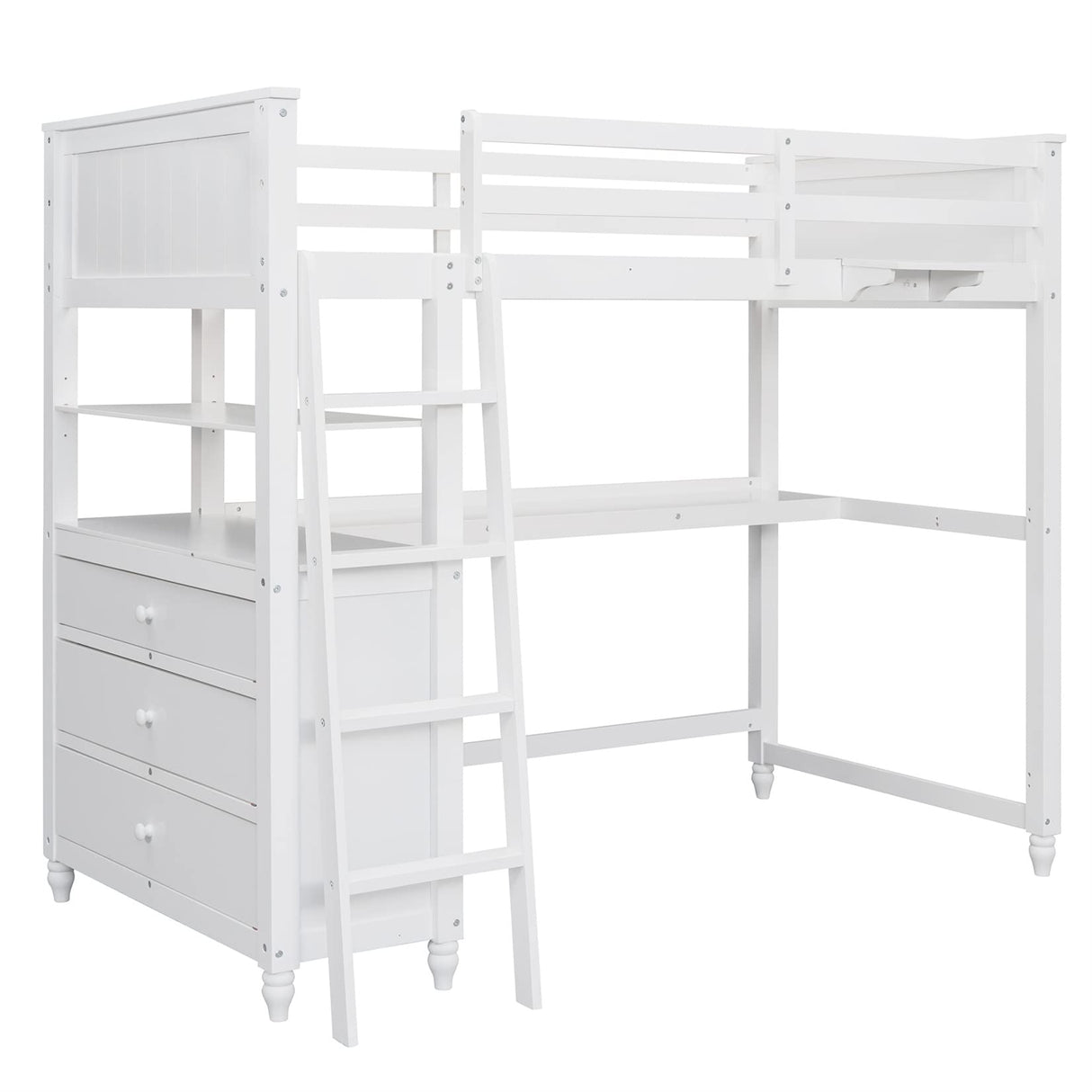 Twin Loft Bed with Desk and Storage Drawers Wood High Loft Beds Frame