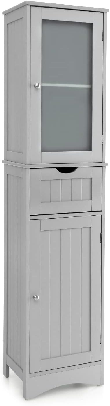 " Tall Bathroom Storage Cabinet, Slim Freestanding Tower w/ 2 Doors & 1 Drawer, Narrow Floor Cabinet w/Adjustable