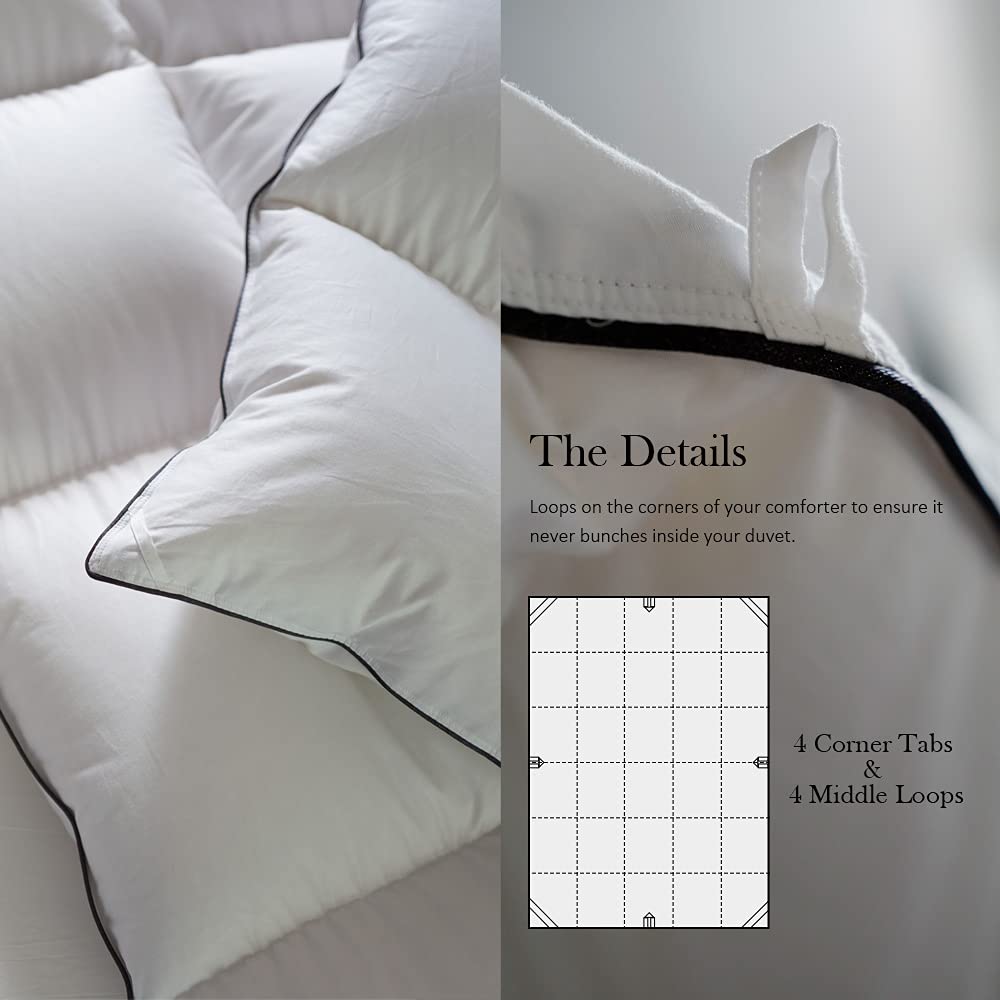 KRT Luxurious Goose Feathers Down Comforter - White King Size 60 Oz Medium Weight Duvet Insert - 100% Cotton Cover with 8 Corner Tabs (King All-Season, 106''x90'')