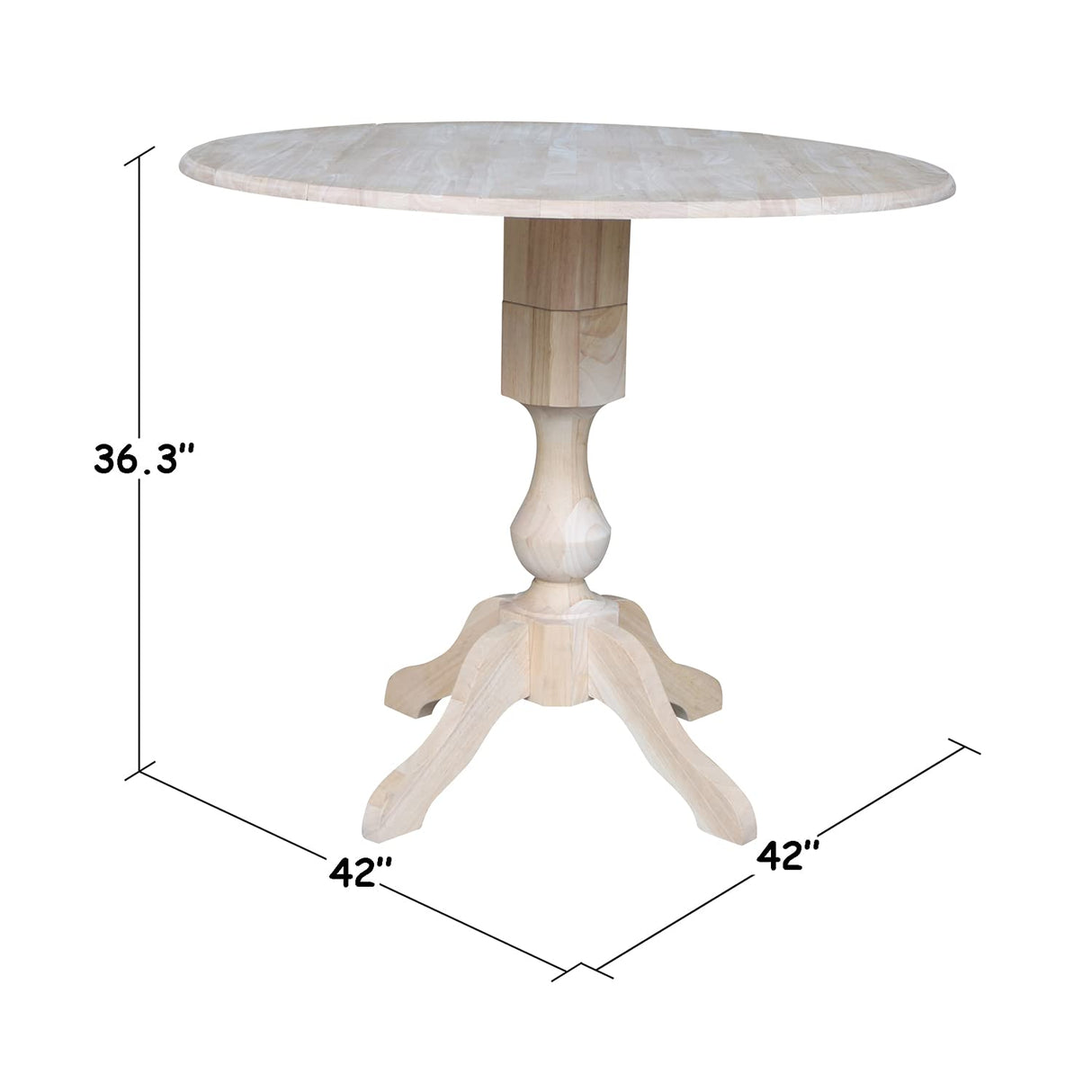 International Concepts 42 in. Round Dual Drop Leaf Pedestal Dining Table,