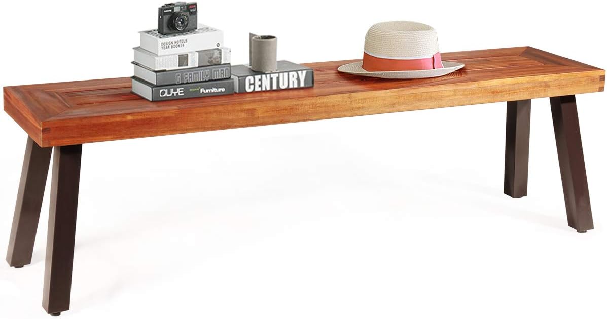 Set of 2 Outdoor Bench, Acacia Wood Patio Seating, Dining Benches