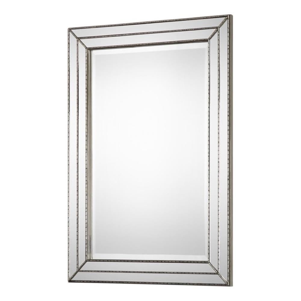 BOWERY HILL Grooved Metal Mirror in Metallic Silver