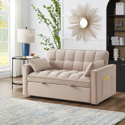 4-in-1 Convertible Loveseat Sleeper Sofa Bed with Storage Pockets - 52.5" Twin Size