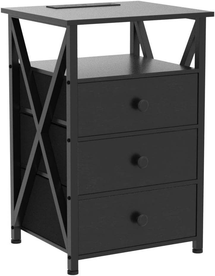 Night Stand Set 2, LED Nightstand with Charging Station, End Side Tables