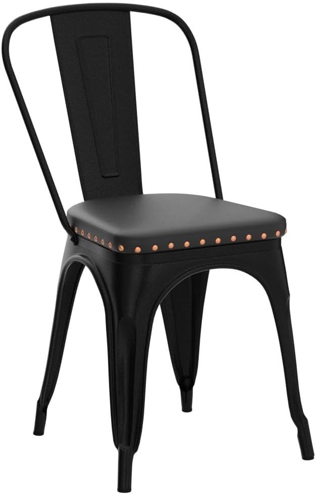4pcs Metal Dining Chairs with PU Leather Seat High Back Soft Cushioned Industrial Classic Iron Chairs