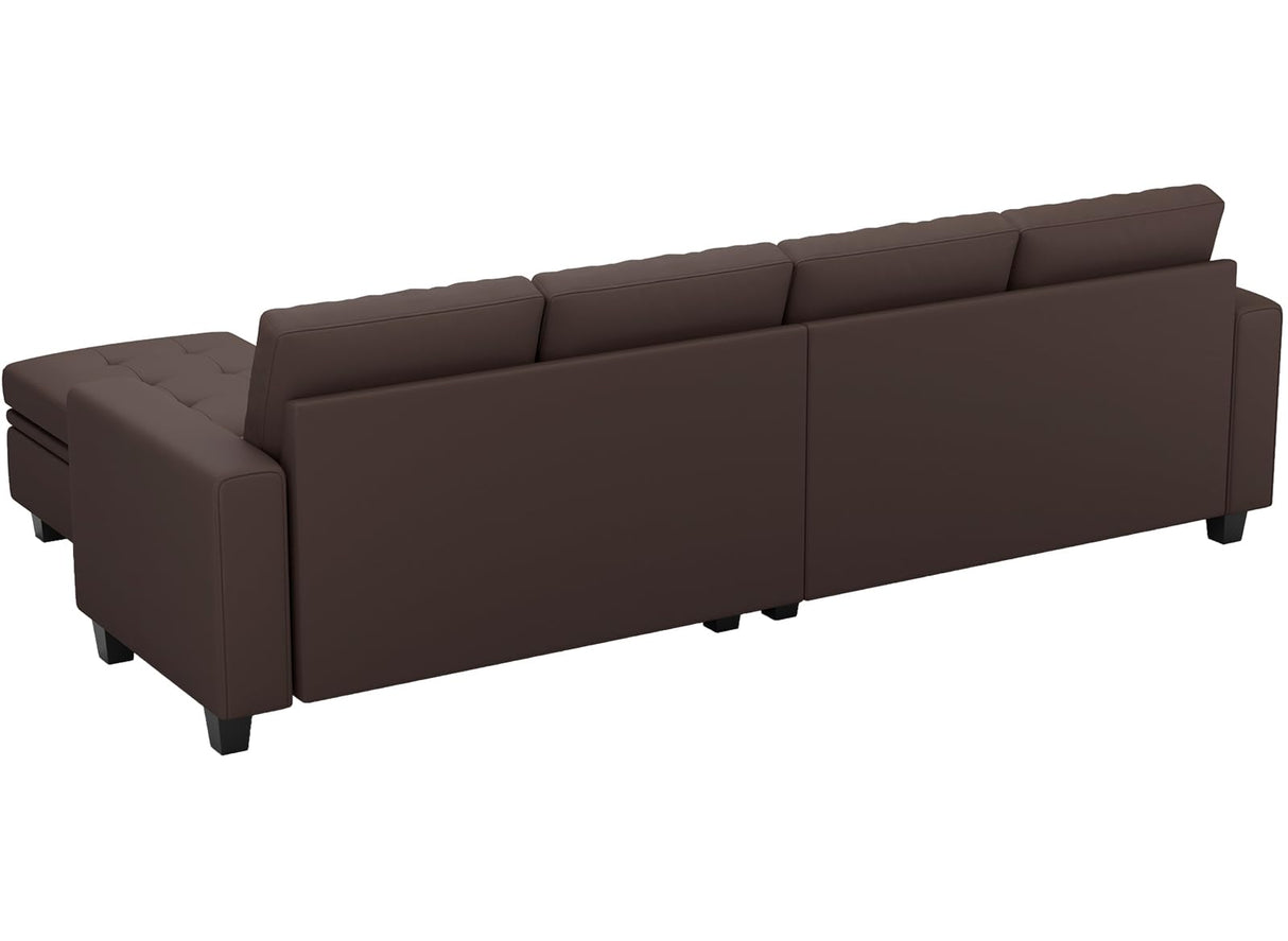 Belffin Faux Leather Convertible Sectional Sofa Couch L Shaped Couch Sofa with Reversible Chaise Leather Corner Sectional 4 Seat Sofa with Storage Ottoman Brown
