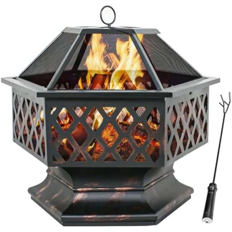 22in Iron Hexagonal red Copper firewood Brazier
