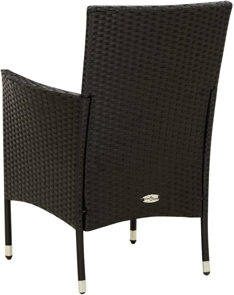 and Durable 7 Piece Patio Dining Set with Cushions, Black Rattan and Powder-Coated