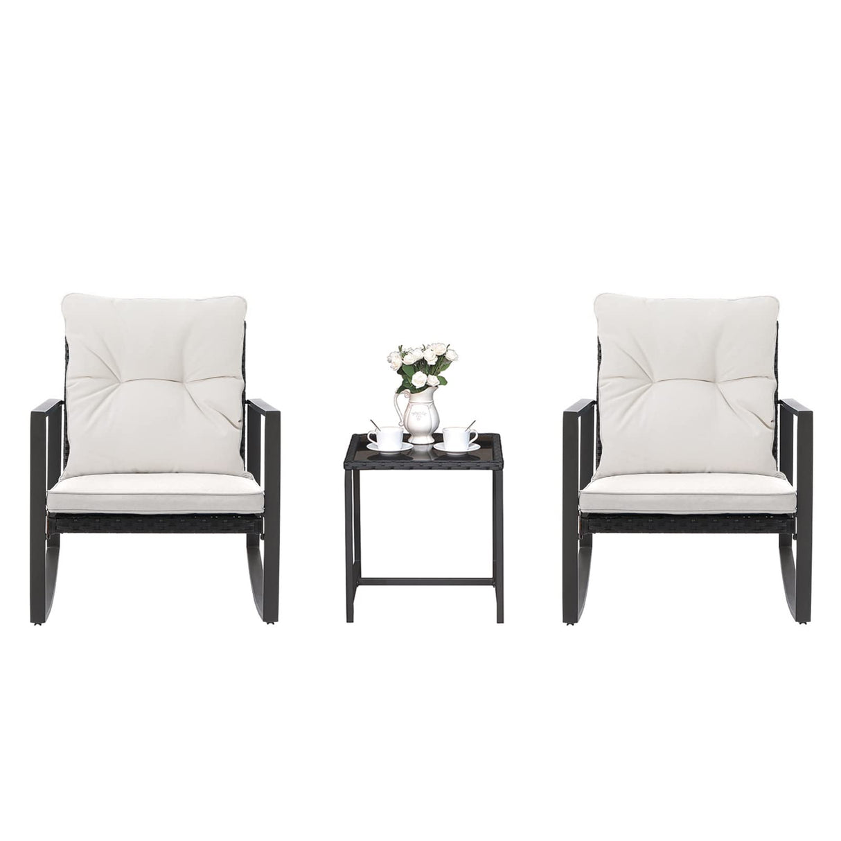 Patio Swivel Bar Stools Set of 4, Outdoor Bar Height Patio Swivel Chairs