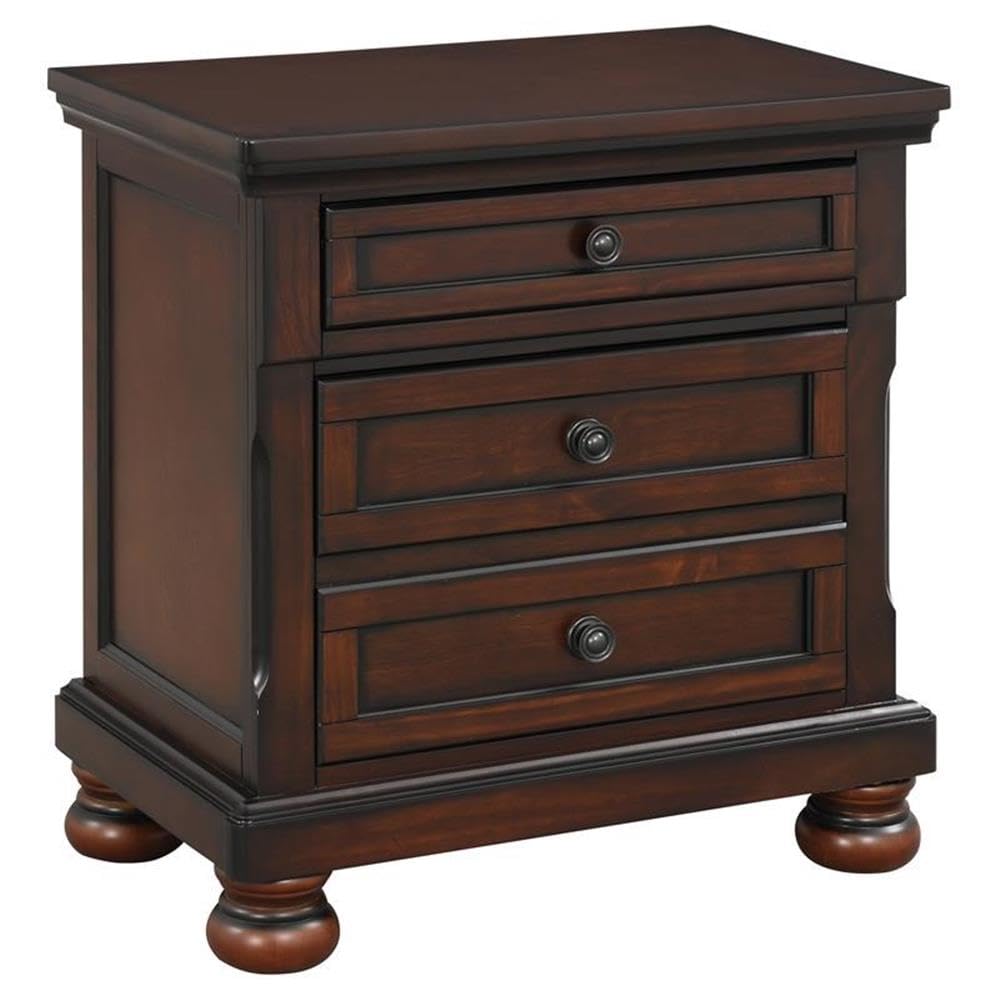 Traditional 3-Drawers Wood Bedside Nightstand in Brown Cherry