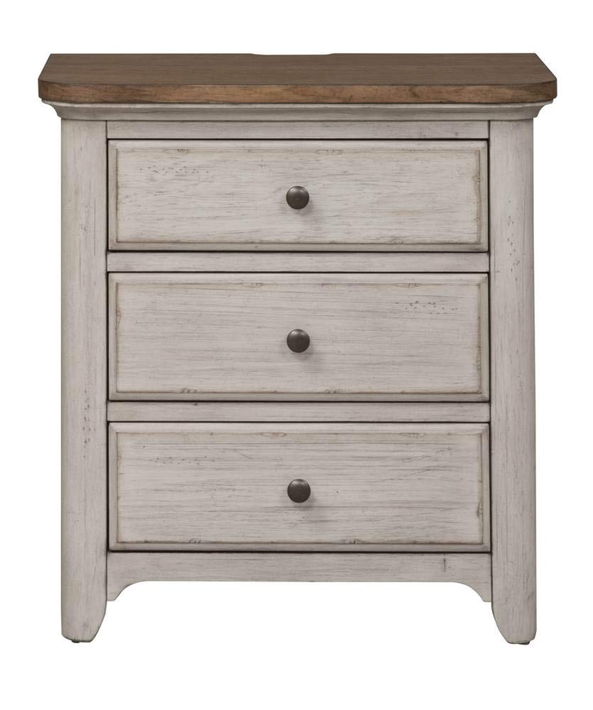 3 Drawer Night Stand w/Charging Station, White