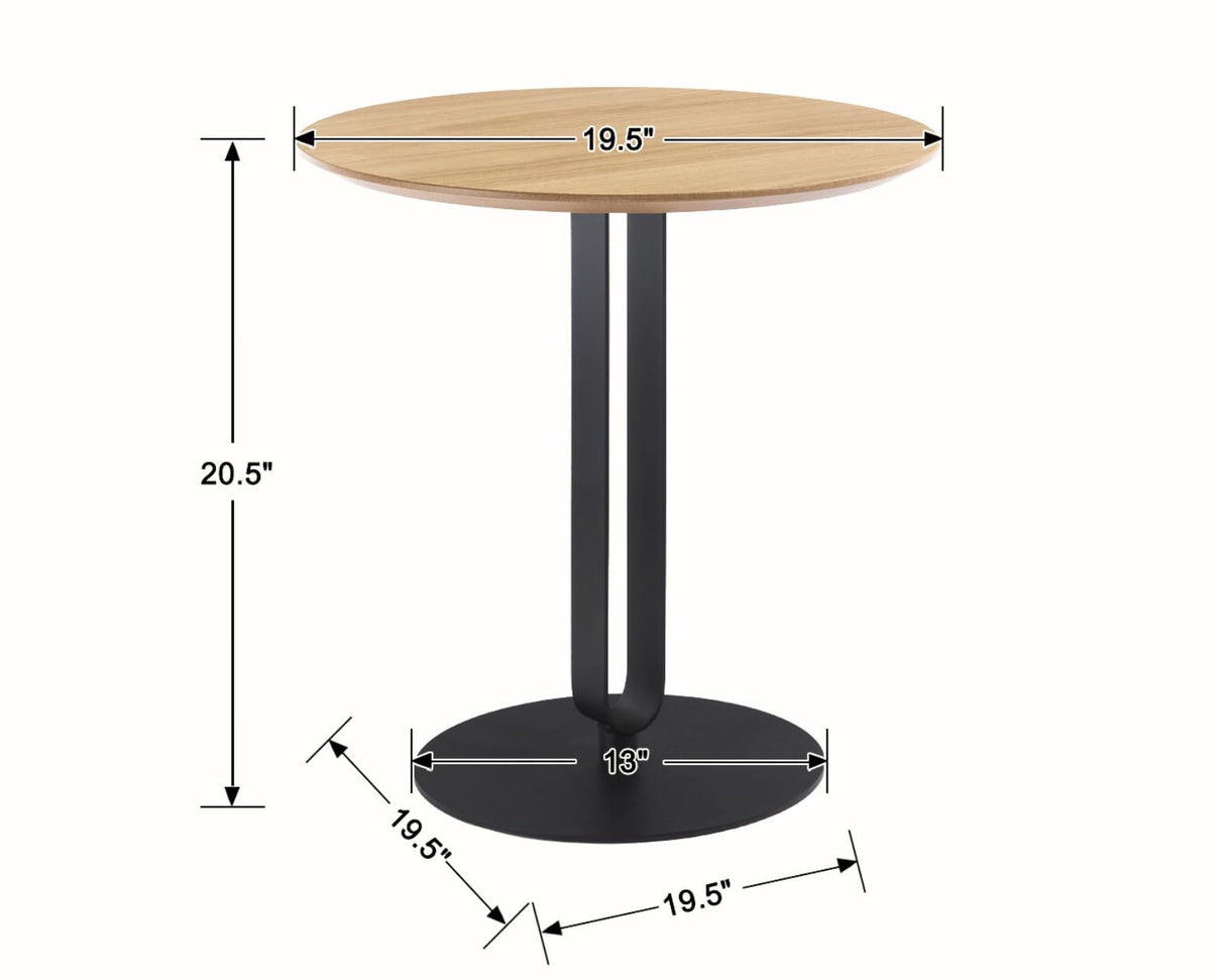 Modern Side Table, Round End Table with Black Metal Frame, Wood Nightstand Bedside Table for Small Spaces Living Room Bedroom Office, Natural Wood Color