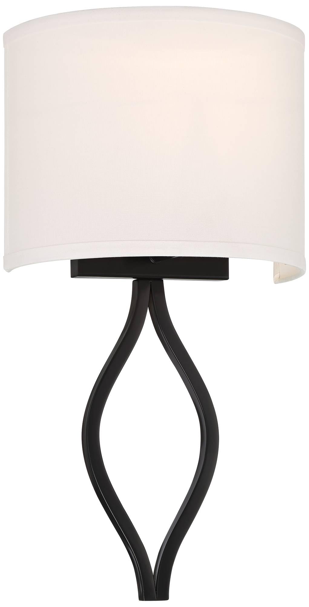Modern Wall Light Sconce Black Hardwire 10 1/4" Fixture White Linen Halfmoon Hardback Shade