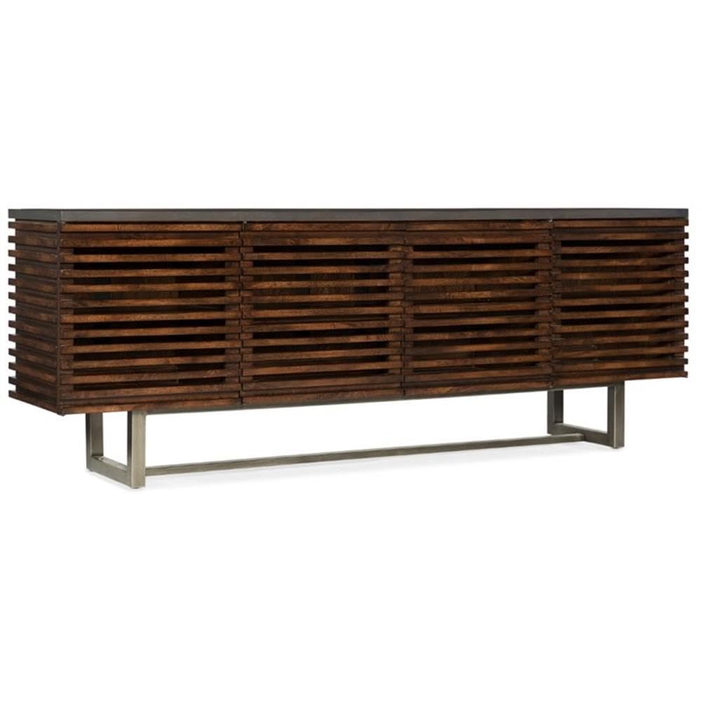 Solstice 78" TV Stand in Medium Brown Wood and Dark Gray Top by Hooker