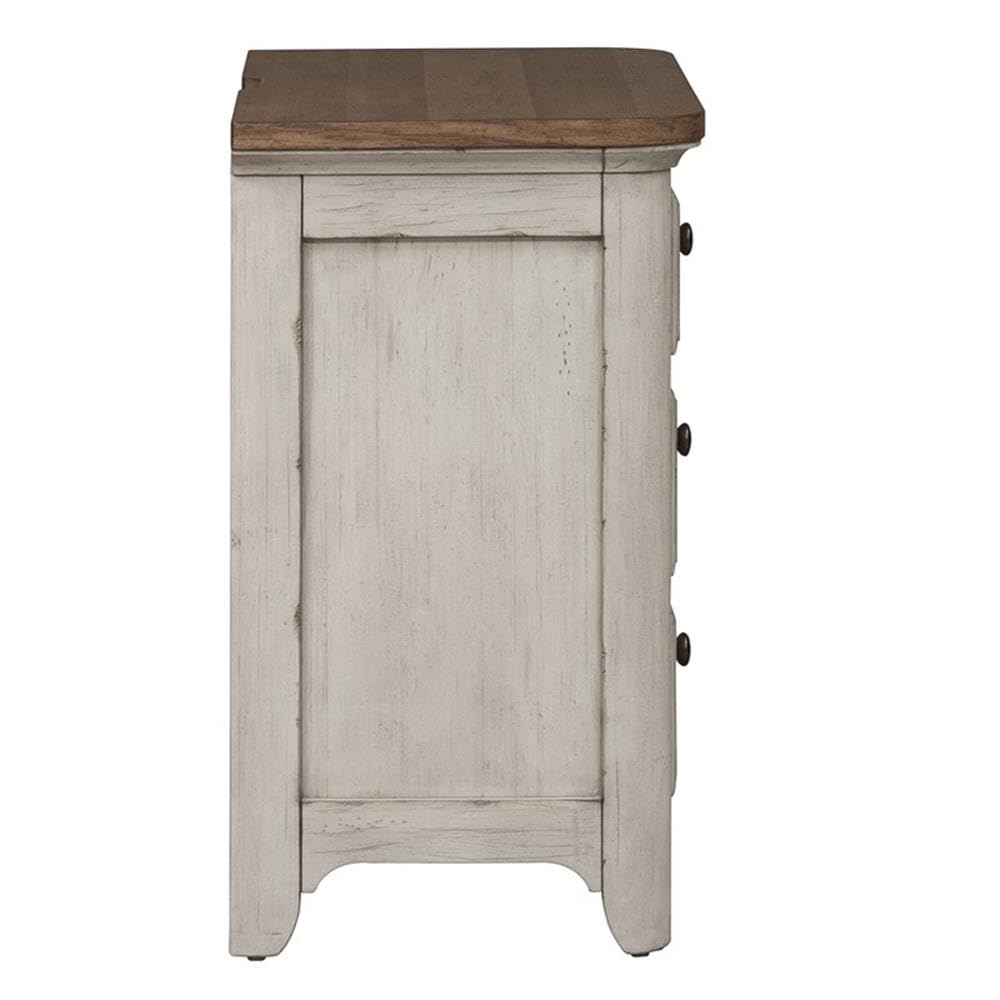 Farmhouse Reimagined White 3 Drawer Night Stand w/Charging Station