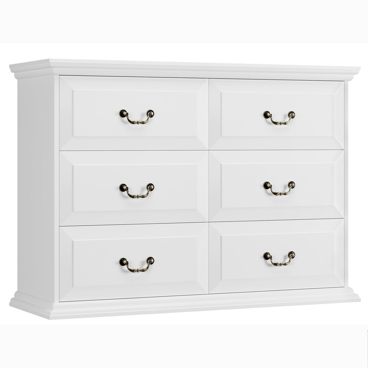 Dresser for Bedroom, White Dresser with 6 Drawers, Rustic 6 Drawer Dresser