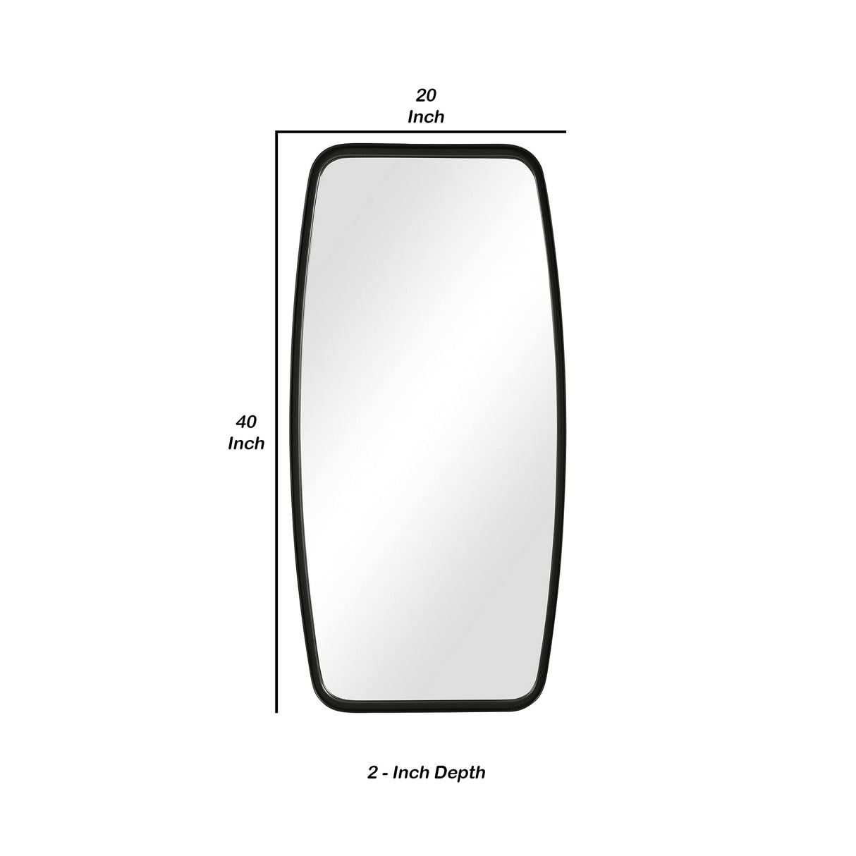 Rectangular Metal Frame Mirror with Curved Edges, Black