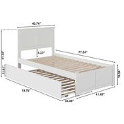 Pemberly Row Twin Solid Wood Bed with Twin Trundle with USB Charger in White
